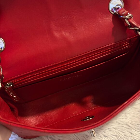 Quilted CHANEL Lambskin Mini Flap Shoulder Bag in Red - Picture 11 of 14